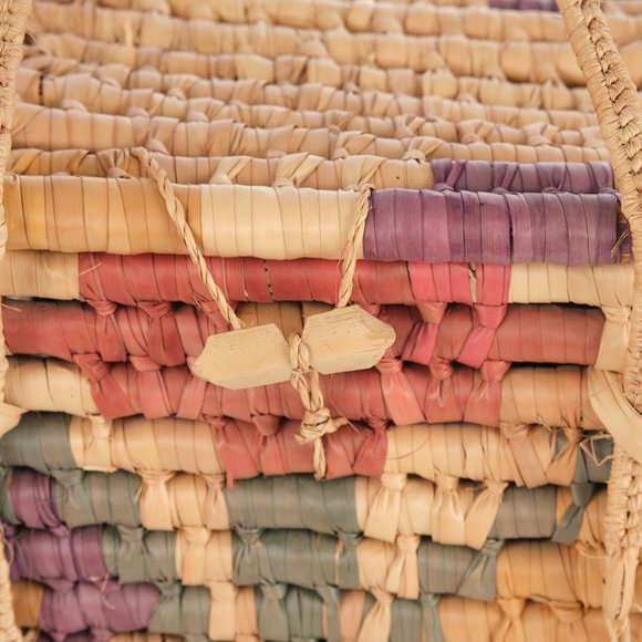 Multi-Colored Ethnic Straw & Reams Floral Pattern Picnic Basket - Picture 8 of 9